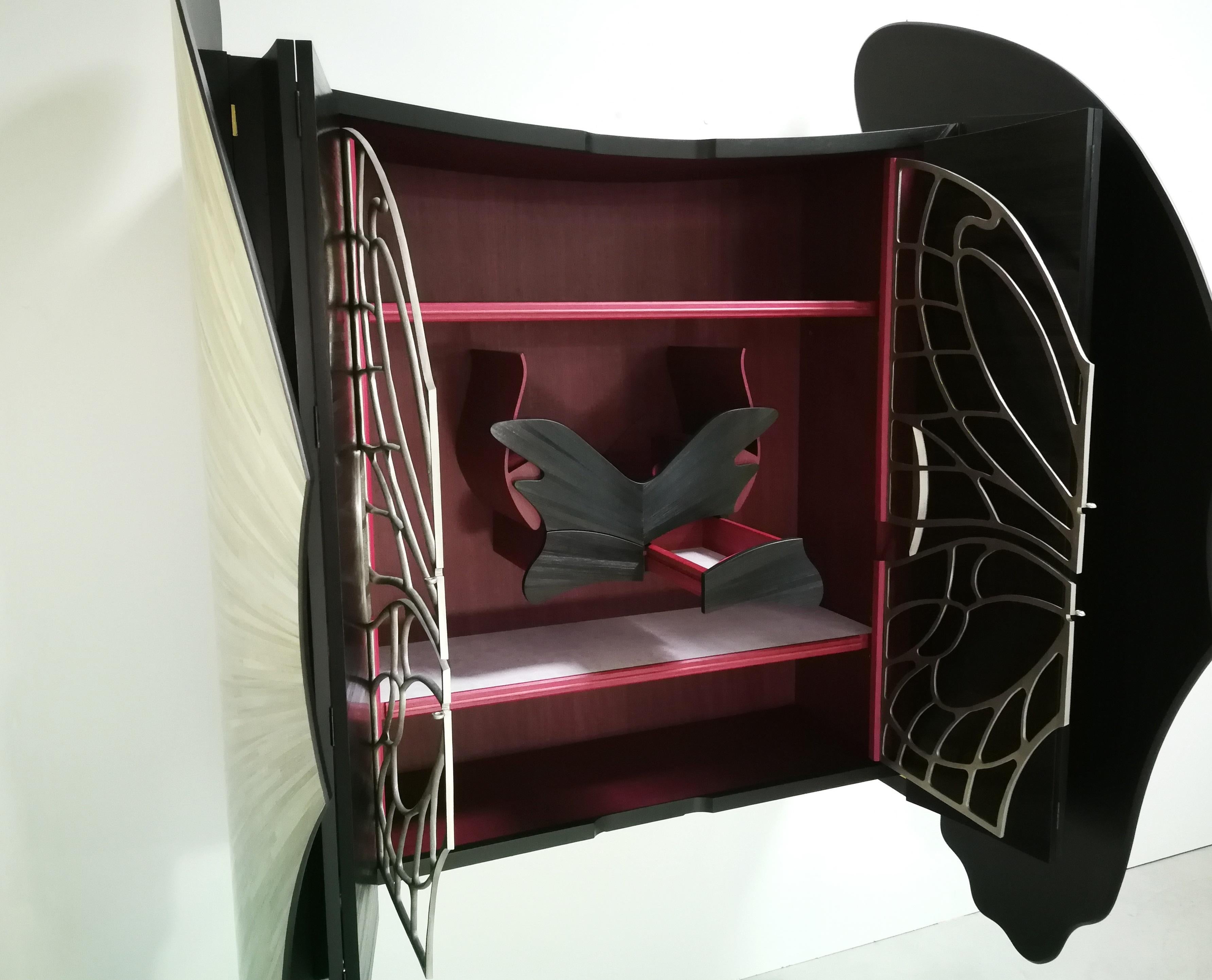 Jean-Luc Le Mounier, Papillon, Black Wings, Two-Door Cabinet, France, 2021 In Excellent Condition For Sale In New York, NY