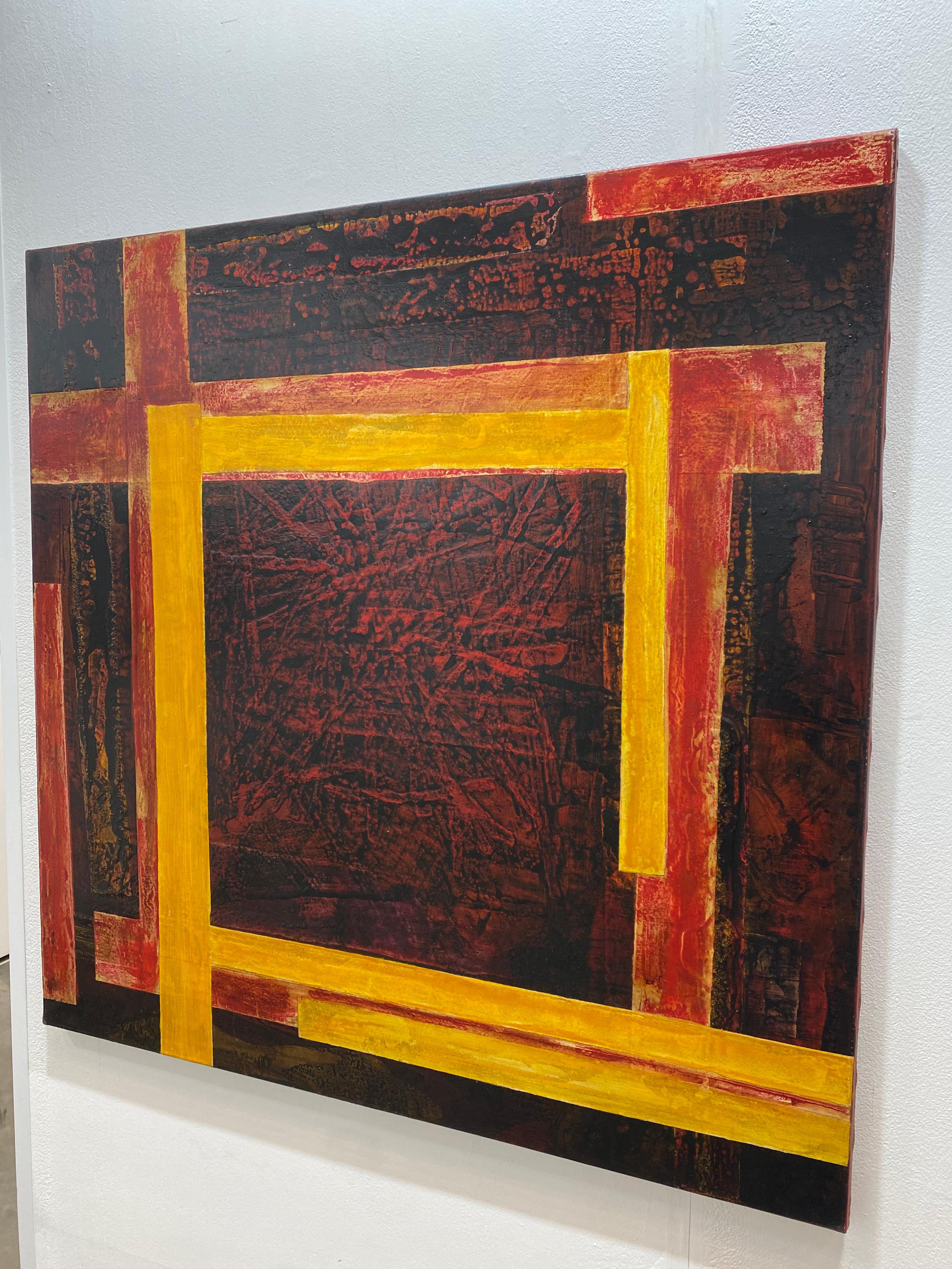 Arte astratta contemporanea francese di J.-L. Veret - La Porte Jaune - Abstract Painting Nero di Jean-Luc Veret