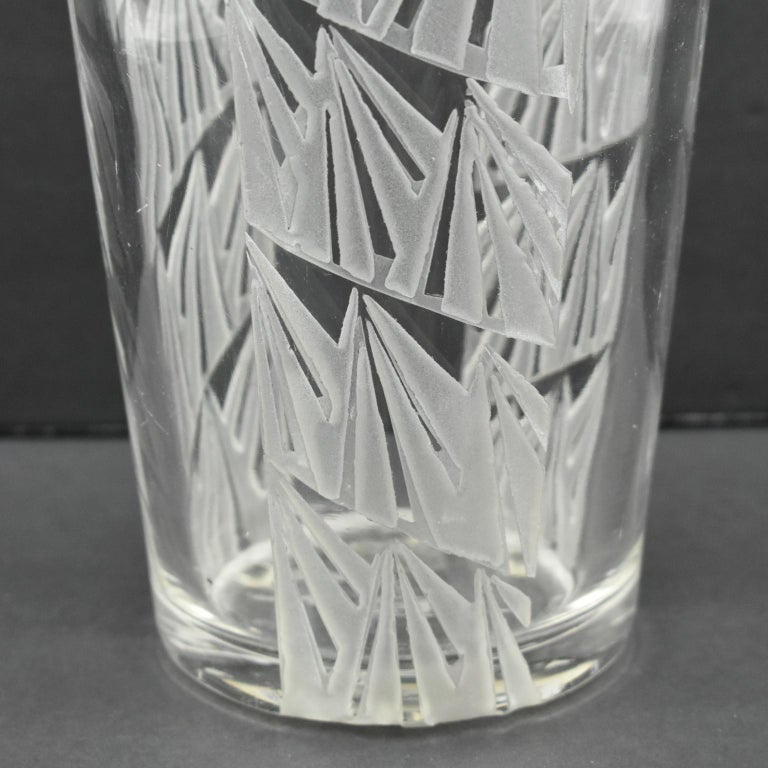 Jean Luce 1930s Art Deco Geometric Etched Glass Vase In Good Condition For Sale In Atlanta, GA