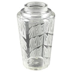 Jean Luce 1930s Art Deco Geometric Etched Glass Vase