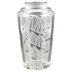 Jean Luce 1930s Art Deco Geometric Etched Glass Vase