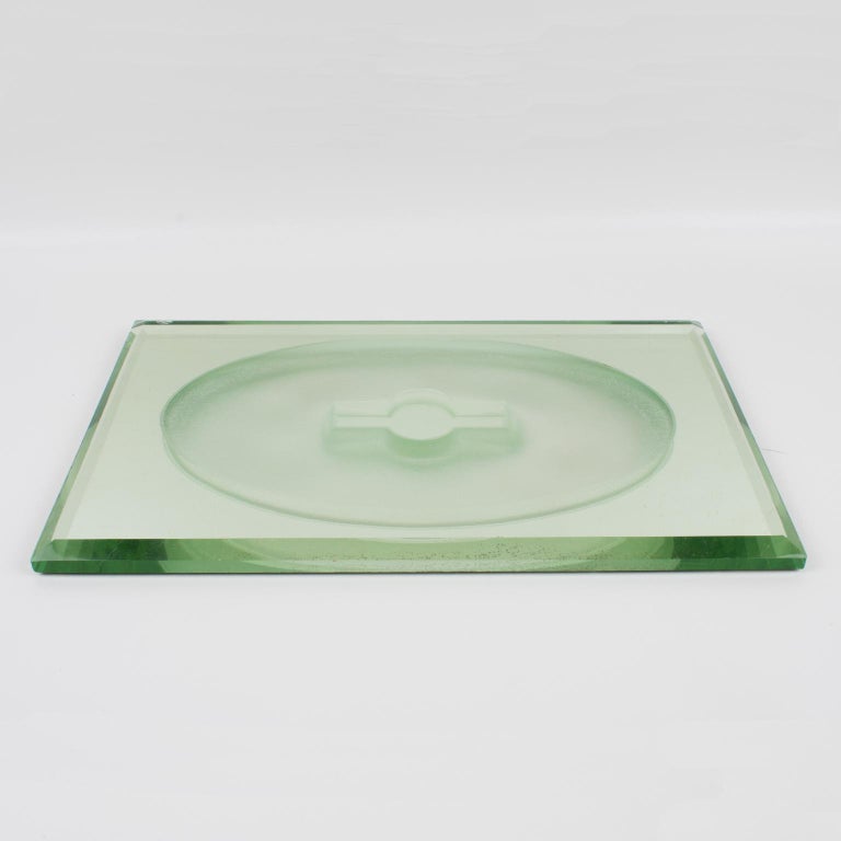 Jean Luce 1930s French Art Deco Mirrored Glass Tray Platter Centerpiece For Sale 1
