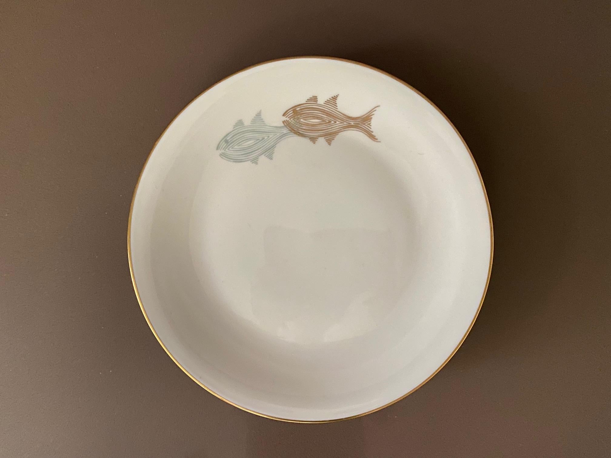 Jean Luce Art Deco 13 Pieces Dinner Fish Service in Porcelain of Limoges France 3