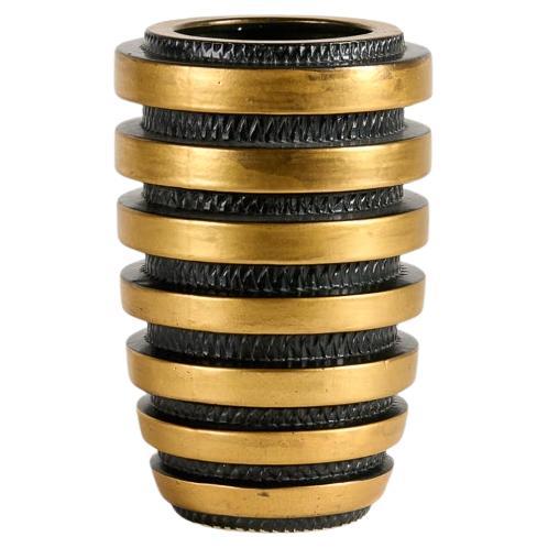Jean Luce, Art Deco Black Vase w/ Golden Bands, Glazed Stoneware, France, c 1928 For Sale
