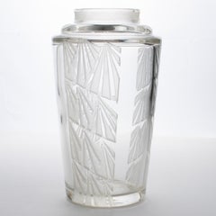 Jean Luce Art Deco Geometric Acid-Etched Art Glass Vase, circa 1930