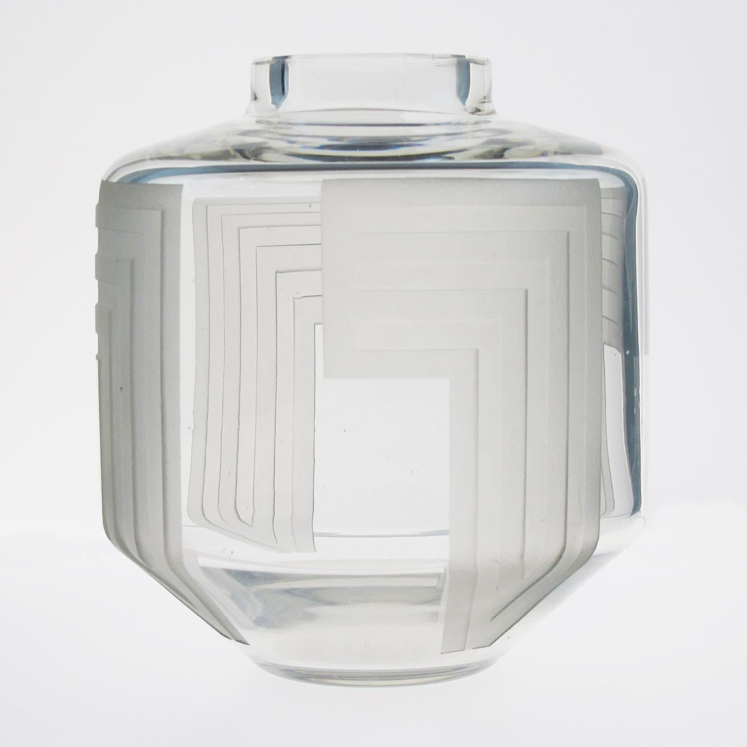 Jean Luce Art Deco Geometric Acid Etched Vase For Sale 2