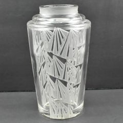 Jean Luce Art Deco Geometric Etched Glass Vase, 1930s