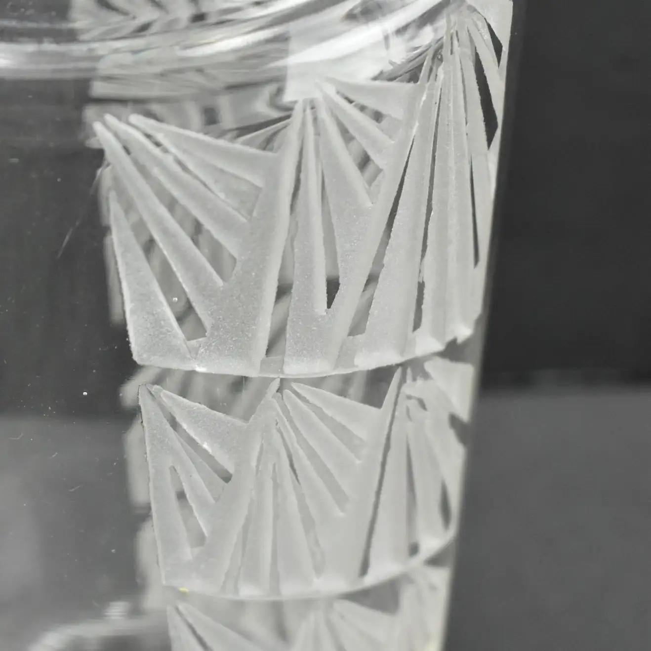Jean Luce Art Deco Geometric Etched Glass Vase, 1930s In Good Condition For Sale In Atlanta, GA