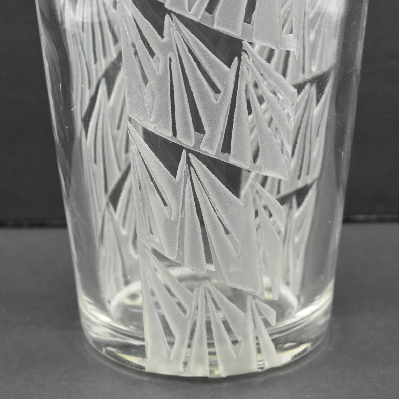 French Jean Luce Art Deco Geometric Etched Glass Vase, France 1930s For Sale