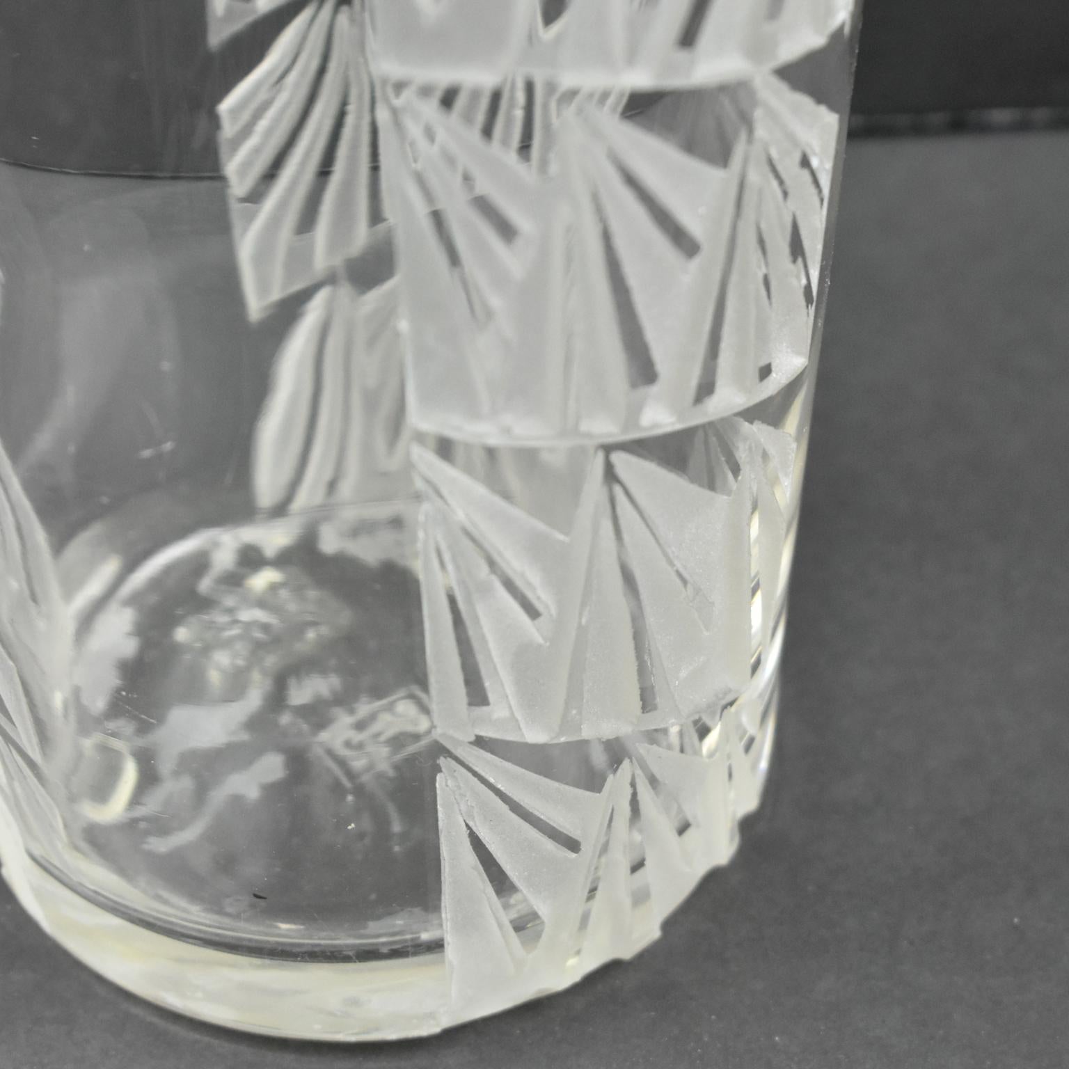 Jean Luce Art Deco Geometric Etched Glass Vase, France 1930s In Good Condition For Sale In Atlanta, GA