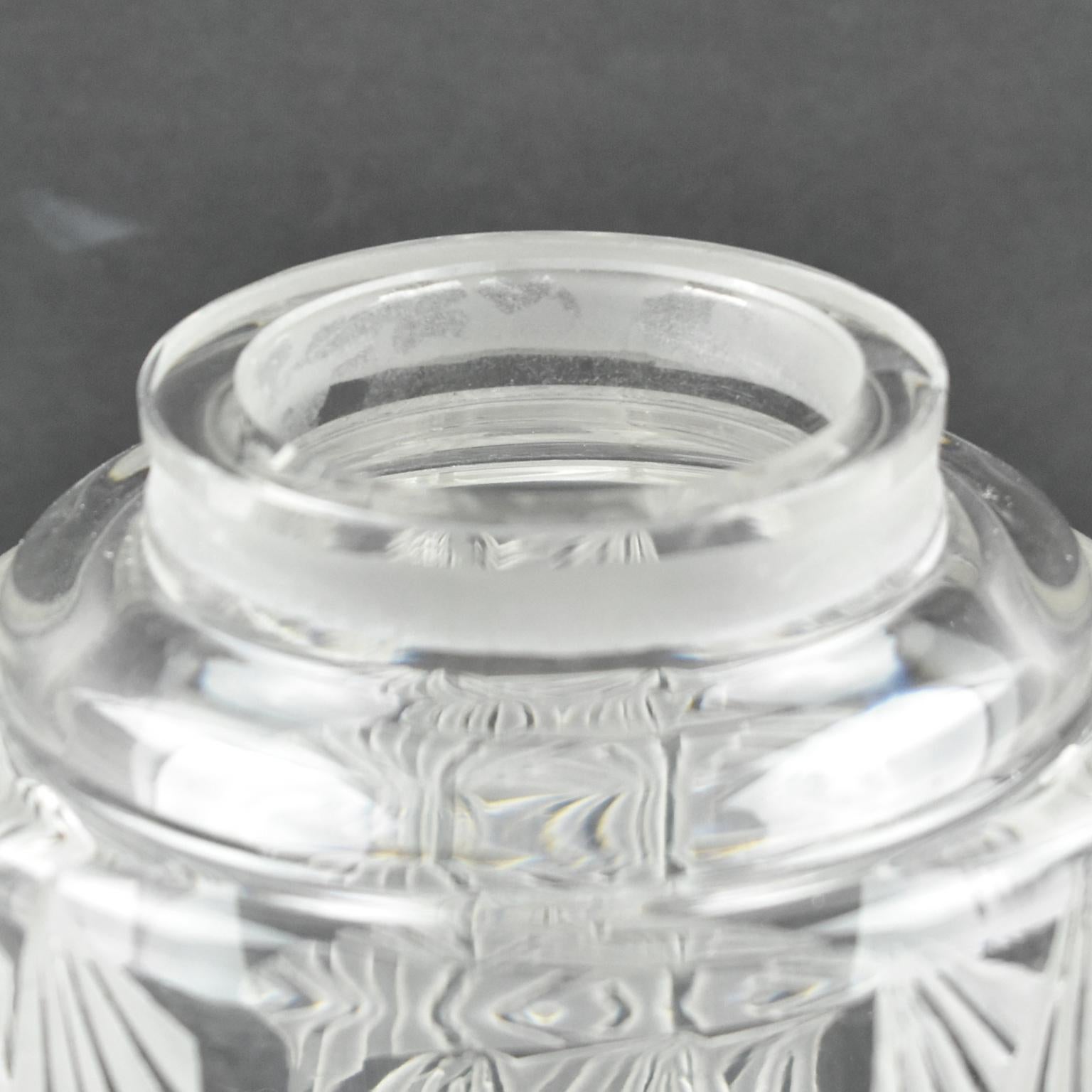 Jean Luce Art Deco Geometric Etched Glass Vase, France 1930s For Sale 2