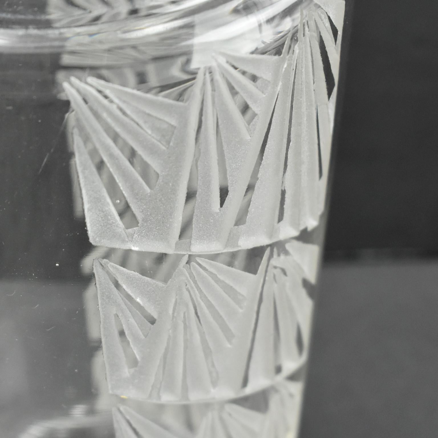 Jean Luce Art Deco Geometric Etched Glass Vase, France 1930s For Sale 3
