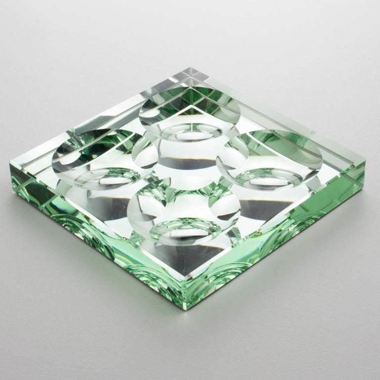 French Jean Luce Art Deco Mirrored Glass Catchall Desk Tidy Centerpiece, France 1940s For Sale