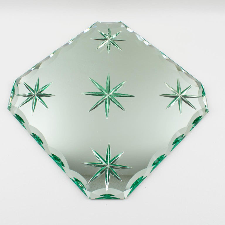 French Jean Luce Art Deco Mirrored Glass Tray Platter Centerpiece, 1930s For Sale