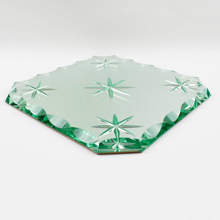 Mid-20th Century Jean Luce Art Deco Mirrored Glass Tray Platter Centerpiece, 1930s For Sale
