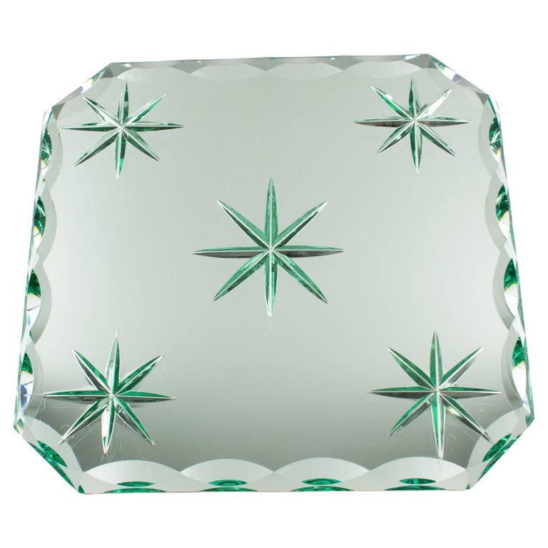 Jean Luce Art Deco Mirrored Glass Tray Platter Centerpiece, 1930s For Sale
