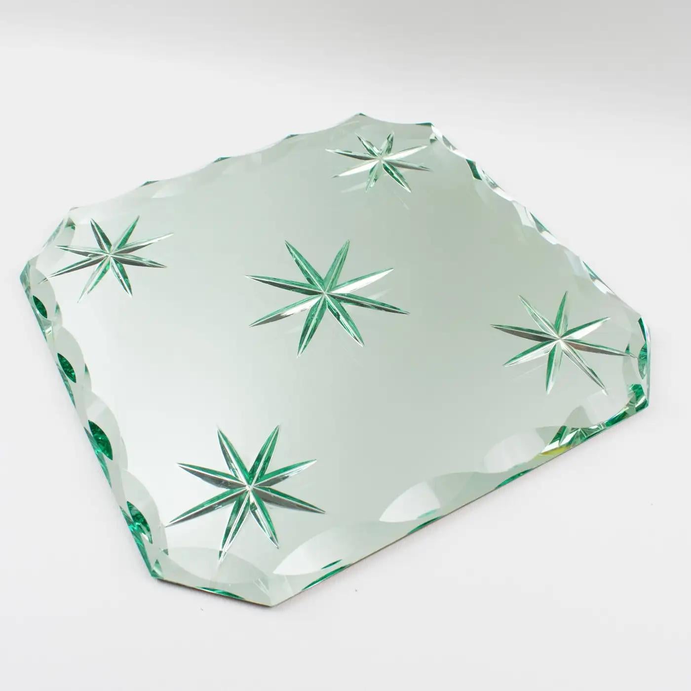 Etched Jean Luce Art Deco Mirrored Glass Tray, Platter or Centerpiece, 1930s For Sale