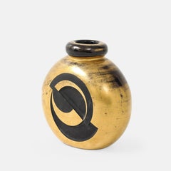 Jean Luce Raro jarrón de cristal geométrico dorado arenado Francia 1925