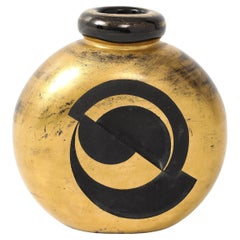 Jean Luce Art Deco Rare Gilt Sandblasted Etched Geometric Glass Vase France 1925 Jean Luce Art Deco Rare Gilt Sandblasted Etched Geometric Glass Vase France 1925