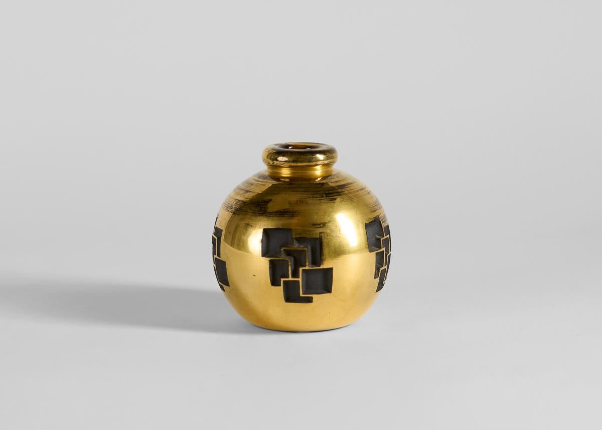 Art Déco Jean Luce, Vaso Art Deco con motivo geometrico, Gres smaltato, Francia, 1928 ca. in vendita