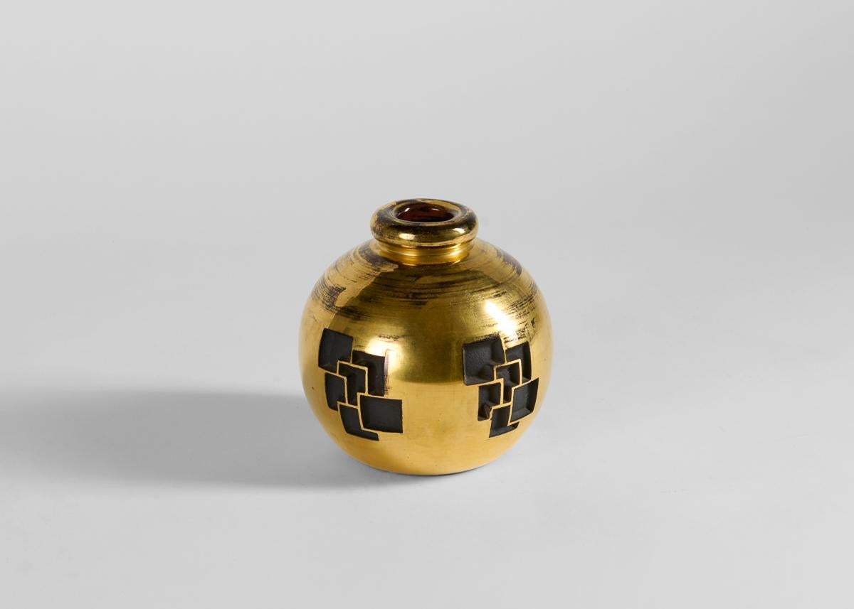 Inizio XX secolo Jean Luce, Vaso Art Deco con motivo geometrico, Gres smaltato, Francia, 1928 ca. in vendita
