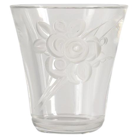 Jean Luce, Colorless Etched Glass Vase with Floral Motif, France, circa 1925 For Sale