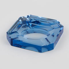 Jean Luce Art Deco Blue Mirror Glass Ashtray Desk Tidy, France 1930s
