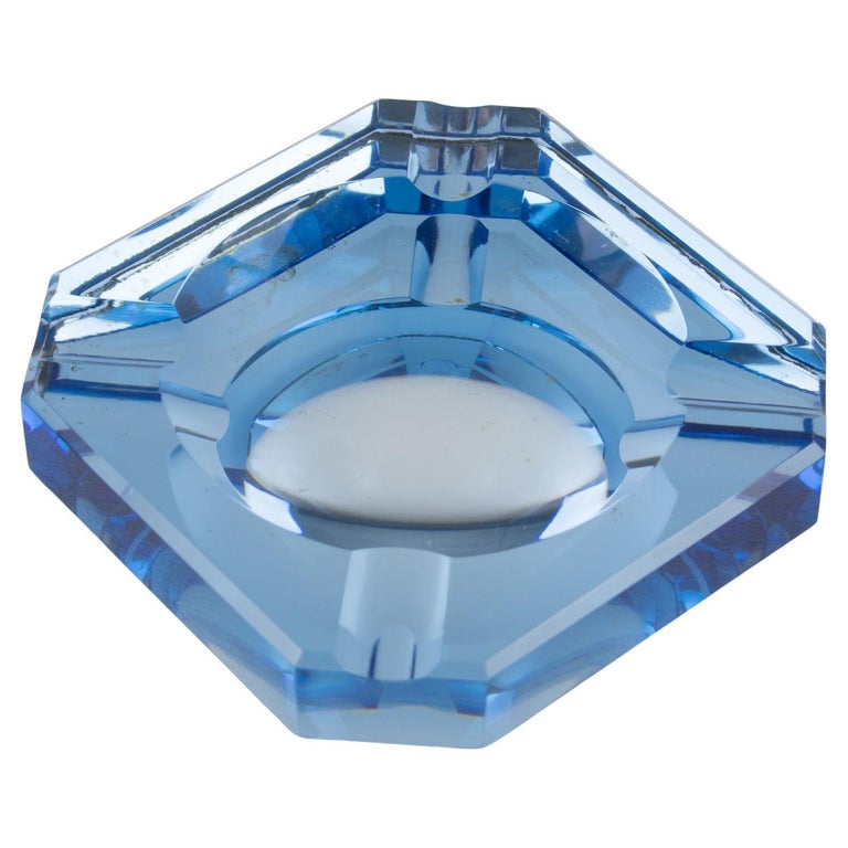 Jean Luce French Art Deco Blue Mirror Glass Ashtray Desk Tidy For Sale