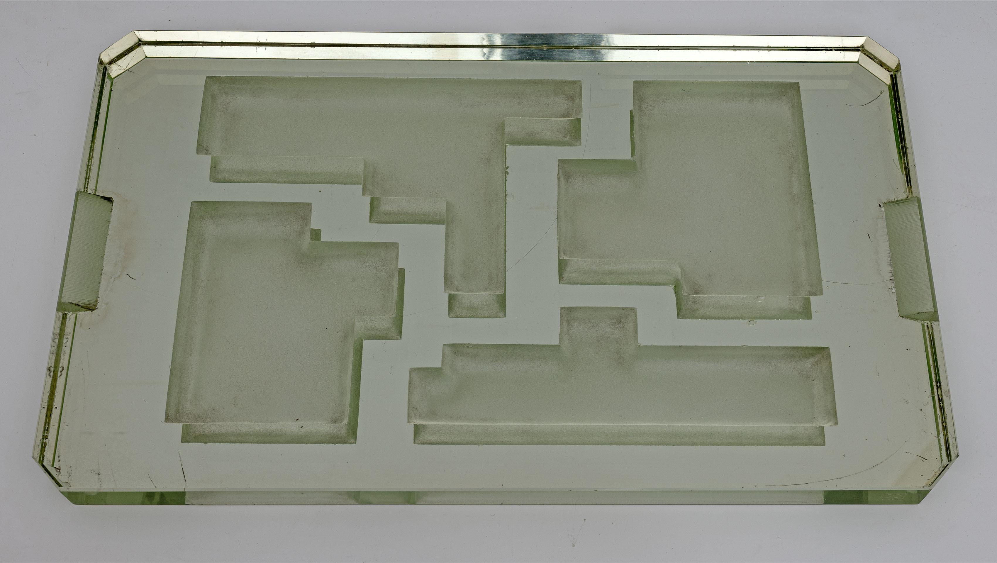 Jean Luce Modernist Large Center Piece Tray Thiks Glass, 1930s 1