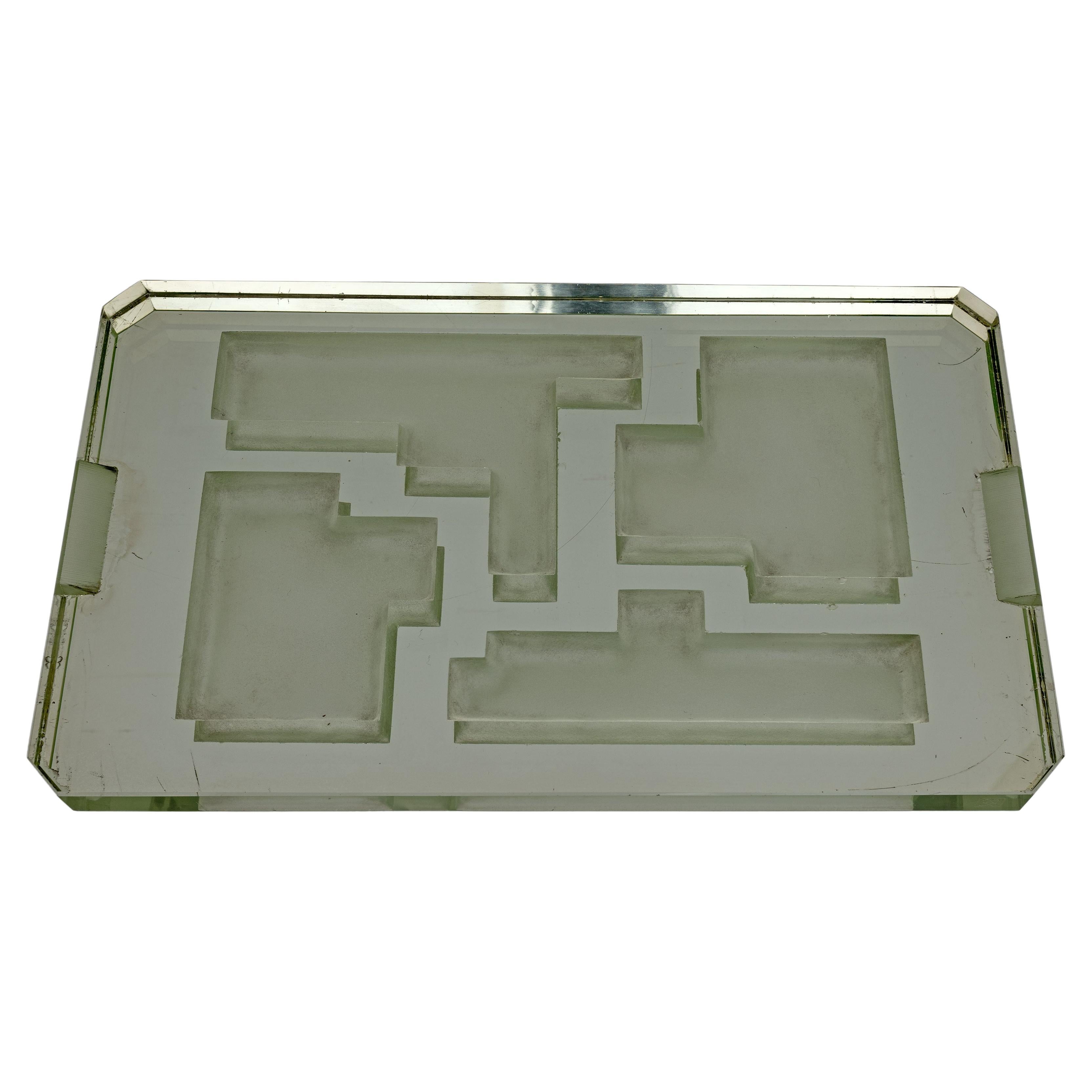 Jean Luce Modernist Large Center Piece Tray Thiks Glass, 1930s