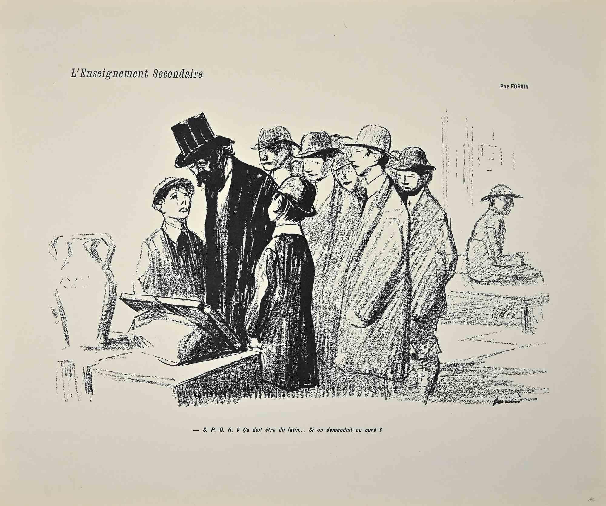 Secondary Education - Original Lithograph By J.-L. Forain - Early 20th Century