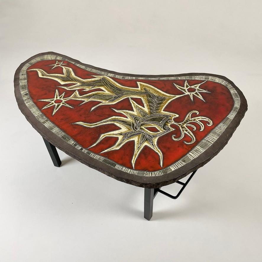Enameled Jean Lurçat Attributed Free Form Coffee Table circa 1950, France. For Sale
