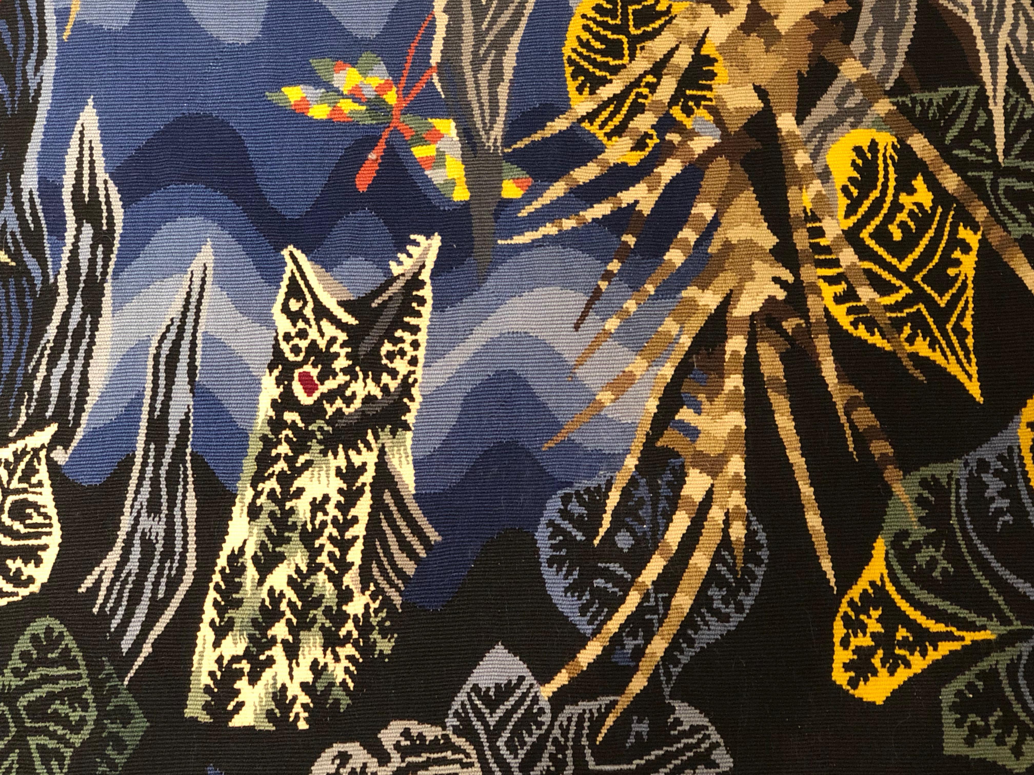 Midcentury tapestry designed by Jean Lurcat (1892-1966) and woven at Atelier Tabard Freres in Aubusson, France. Hand woven in wool, it dates to ca. 1950 and entitled 