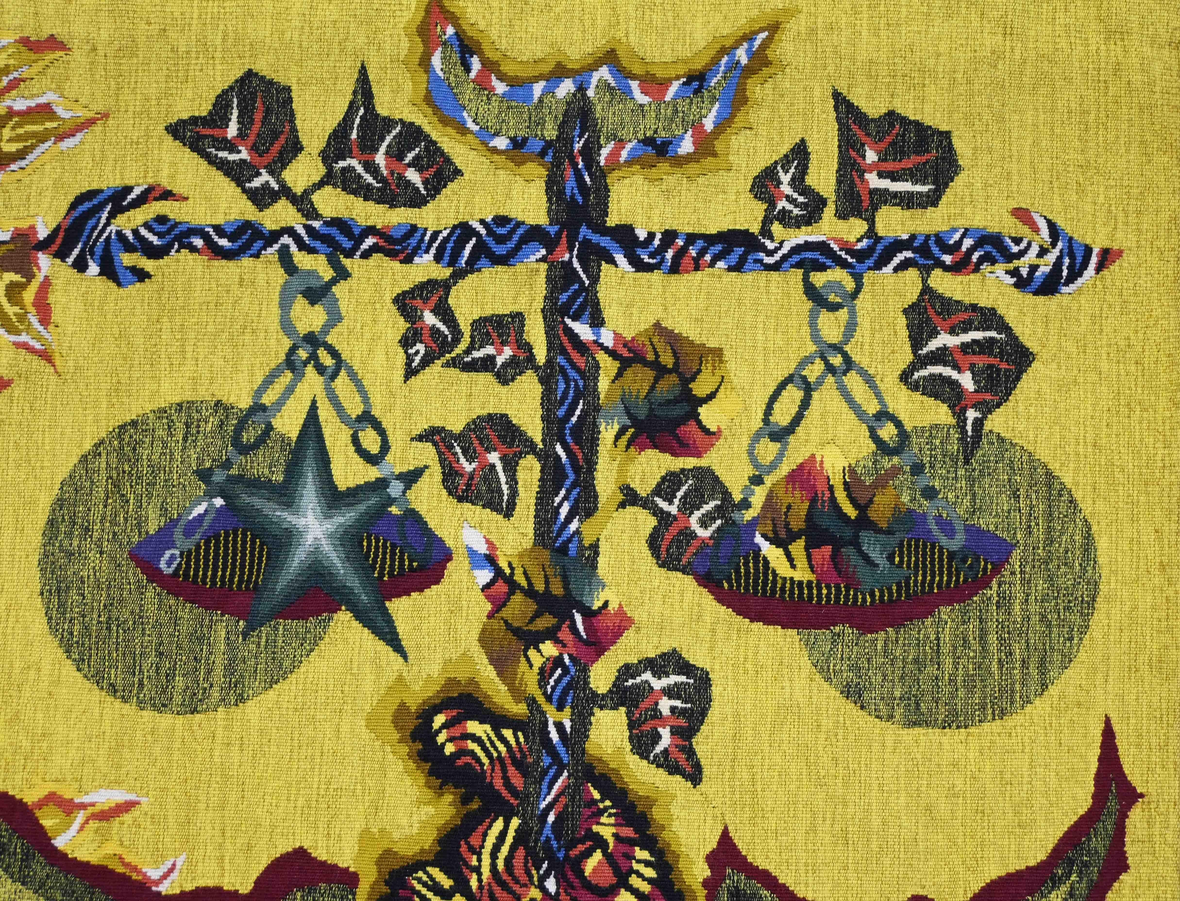 Jean Lurçat, Balance - Aubusson Wandteppich Atelier P. Legourieux - 88x116 -N 1573 (Französisch) im Angebot