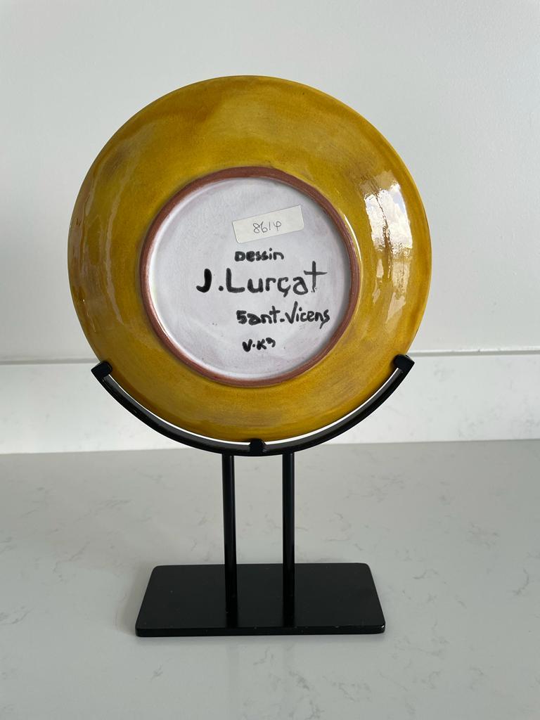 Glazed Jean Lurcat Ceramic Plate – Ochre – Combatant c1955, France  For Sale