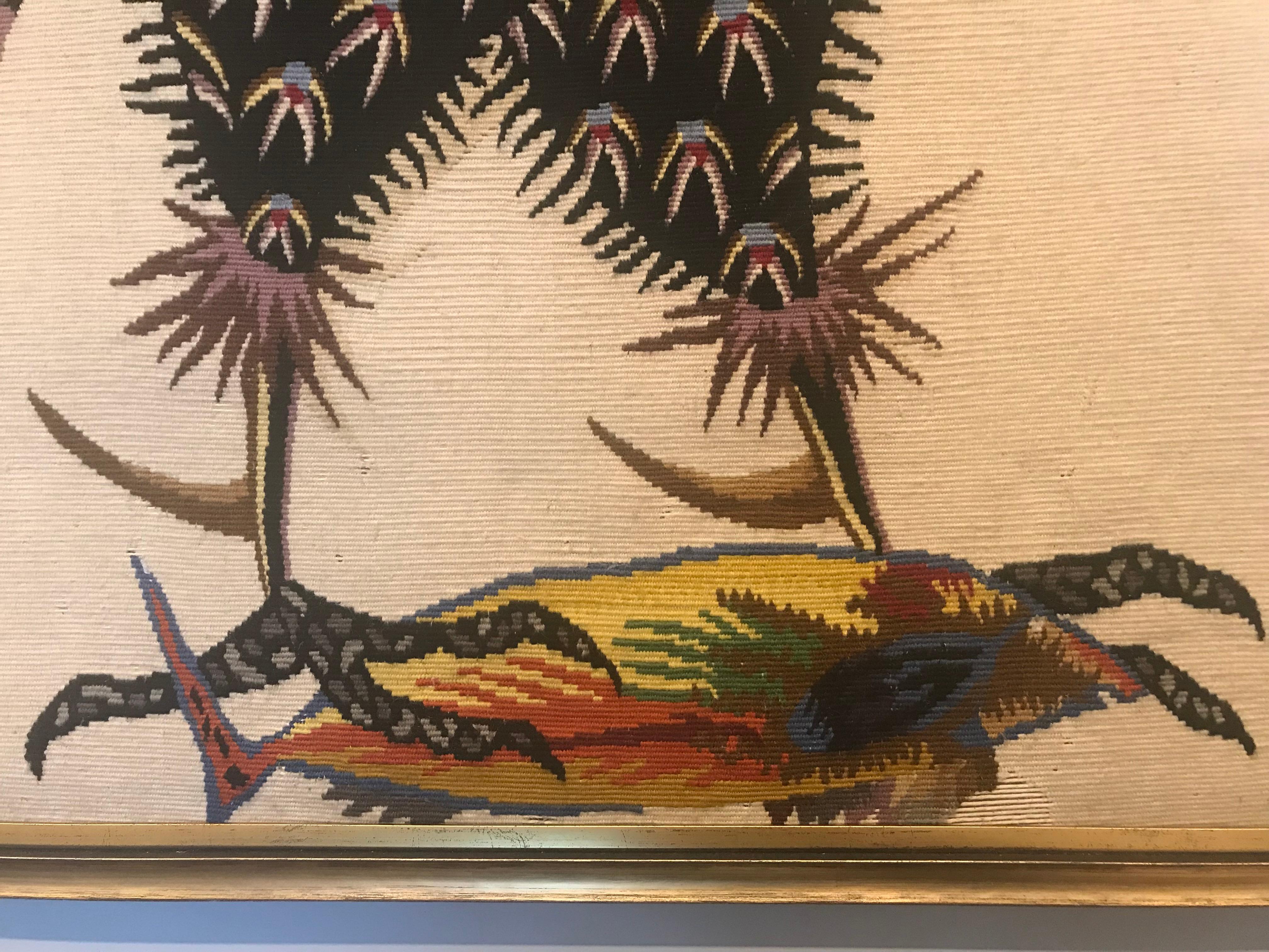 20th Century Jean Lurcat Framed Tapestry of a Rooster