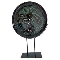 Jean Lurcat  Glasierter Keramikteller, grün-schwarz,  Medusa, um 1955, Frankreich 