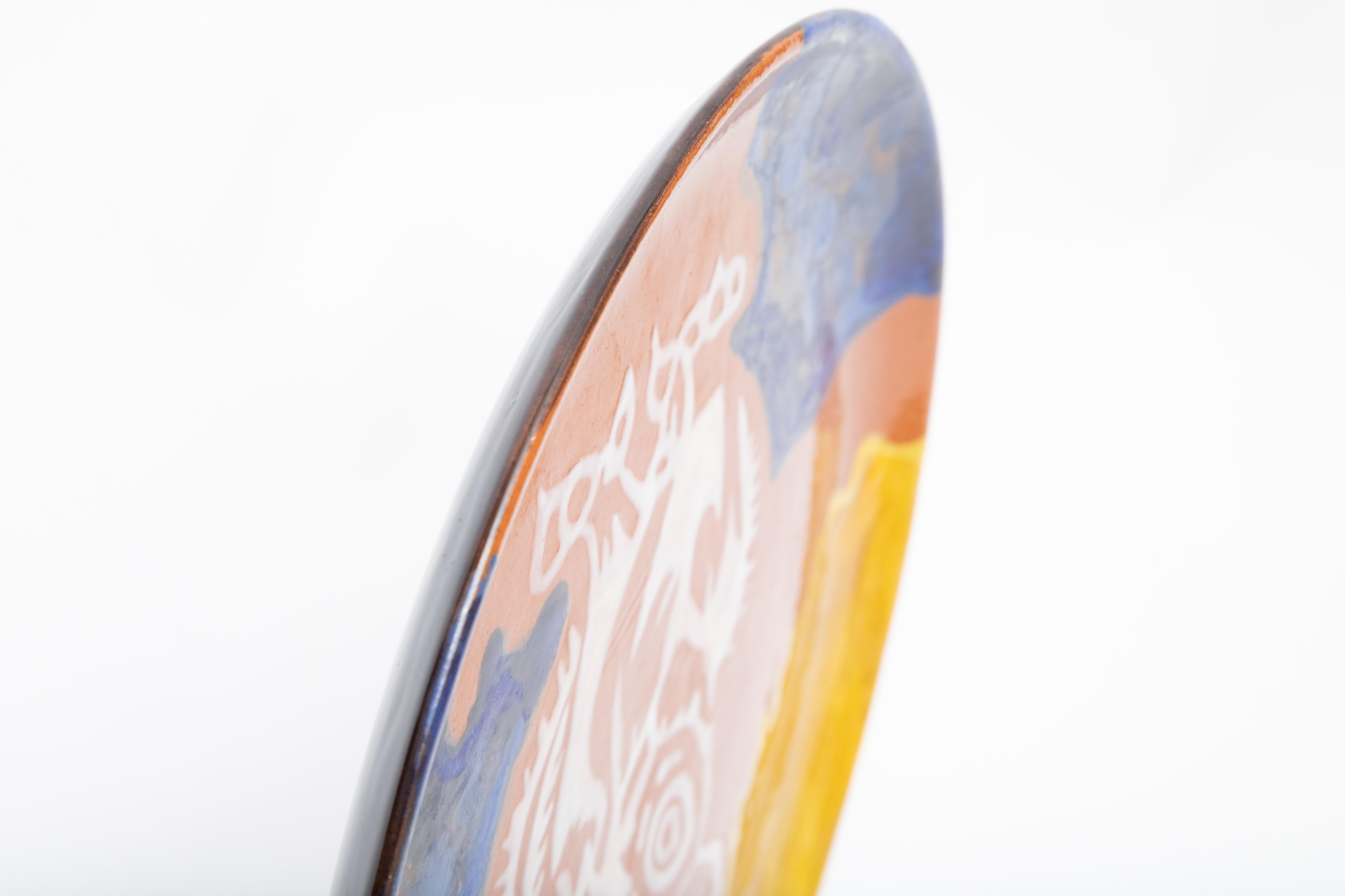 Hand-Crafted Jean Lurcat Hand Painted Ceramic Glazed Wall Plate, Owl 