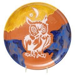 Jean Lurcat Hand bemalt Keramik glasiert Wandteller, Eule "Chouette" CIRCA 1950's