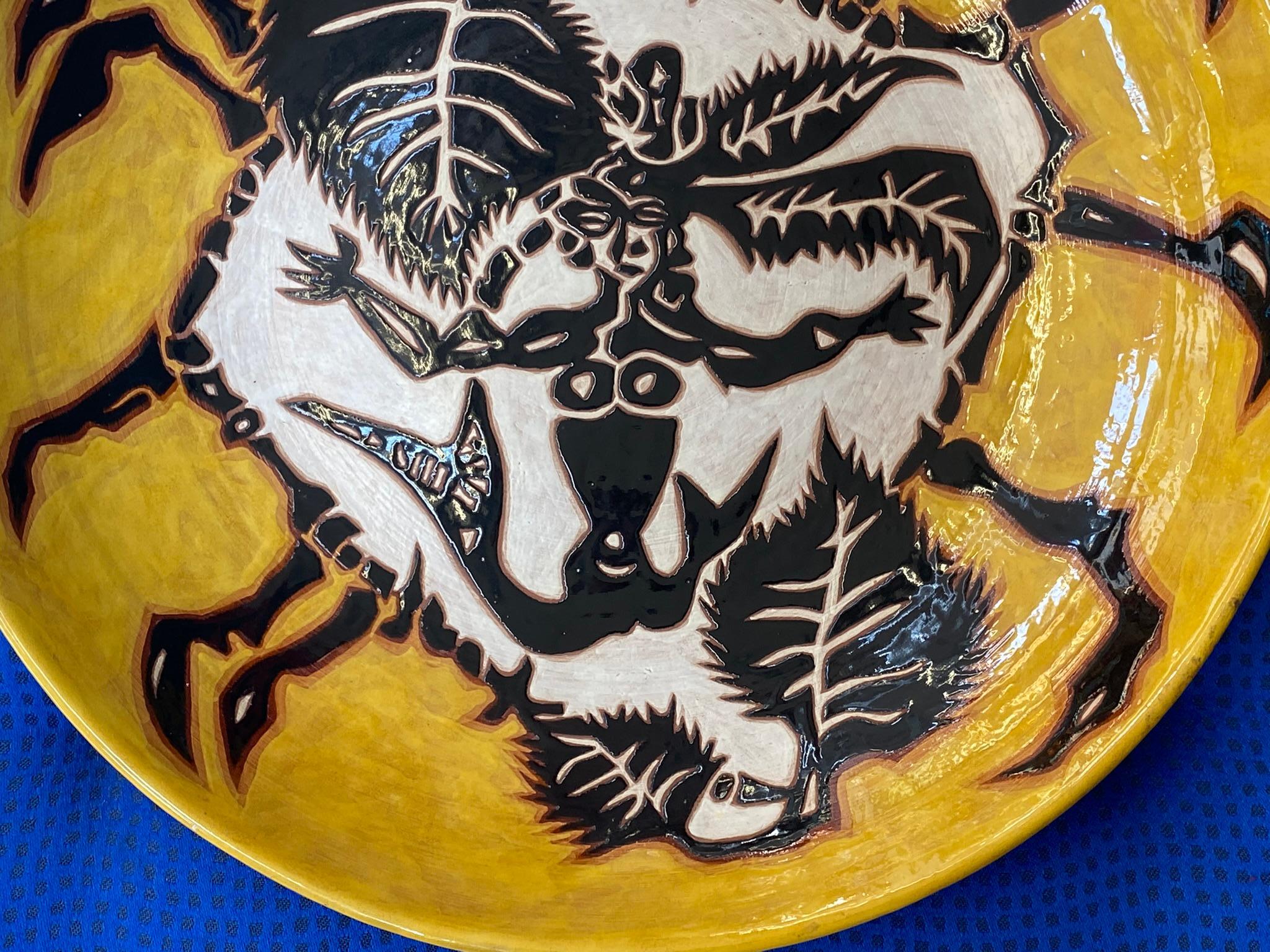 Metà XX secolo Jean Lurçat, Grande piatto in ceramica, Sant Vicens, circa 1960 in vendita
