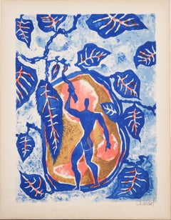 Mid Century French Color Lithograph "Homme au Feuillage" (Man with Foliage)