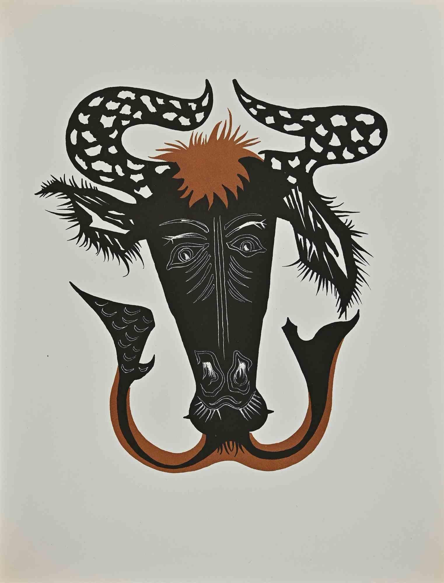 Bull - Woodcut by Jean Lurçat - 1948