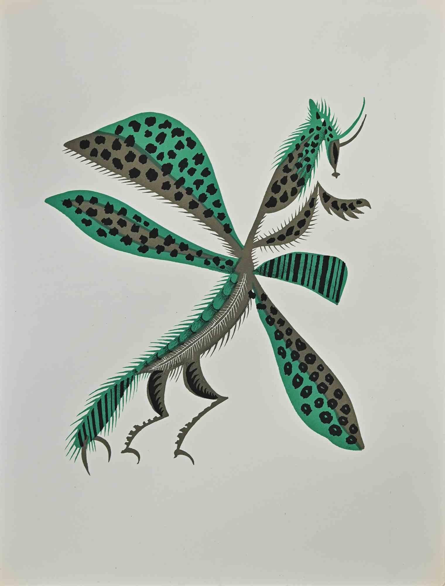 Jean Lurcat Print - Dragonfly - Woodcut by Jean Lurçat - 1948