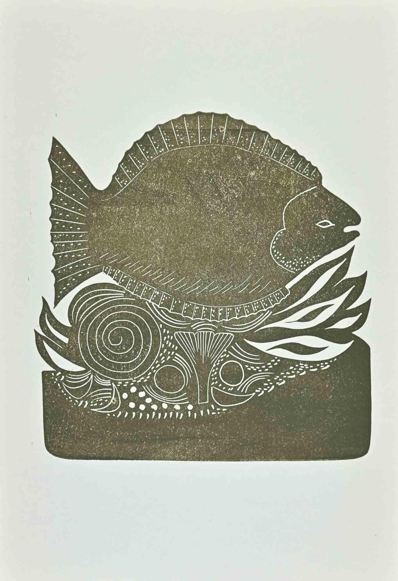 Fisch - Original-Lithographie von Jean Lurçat - Mitte des 20. Jahrhunderts