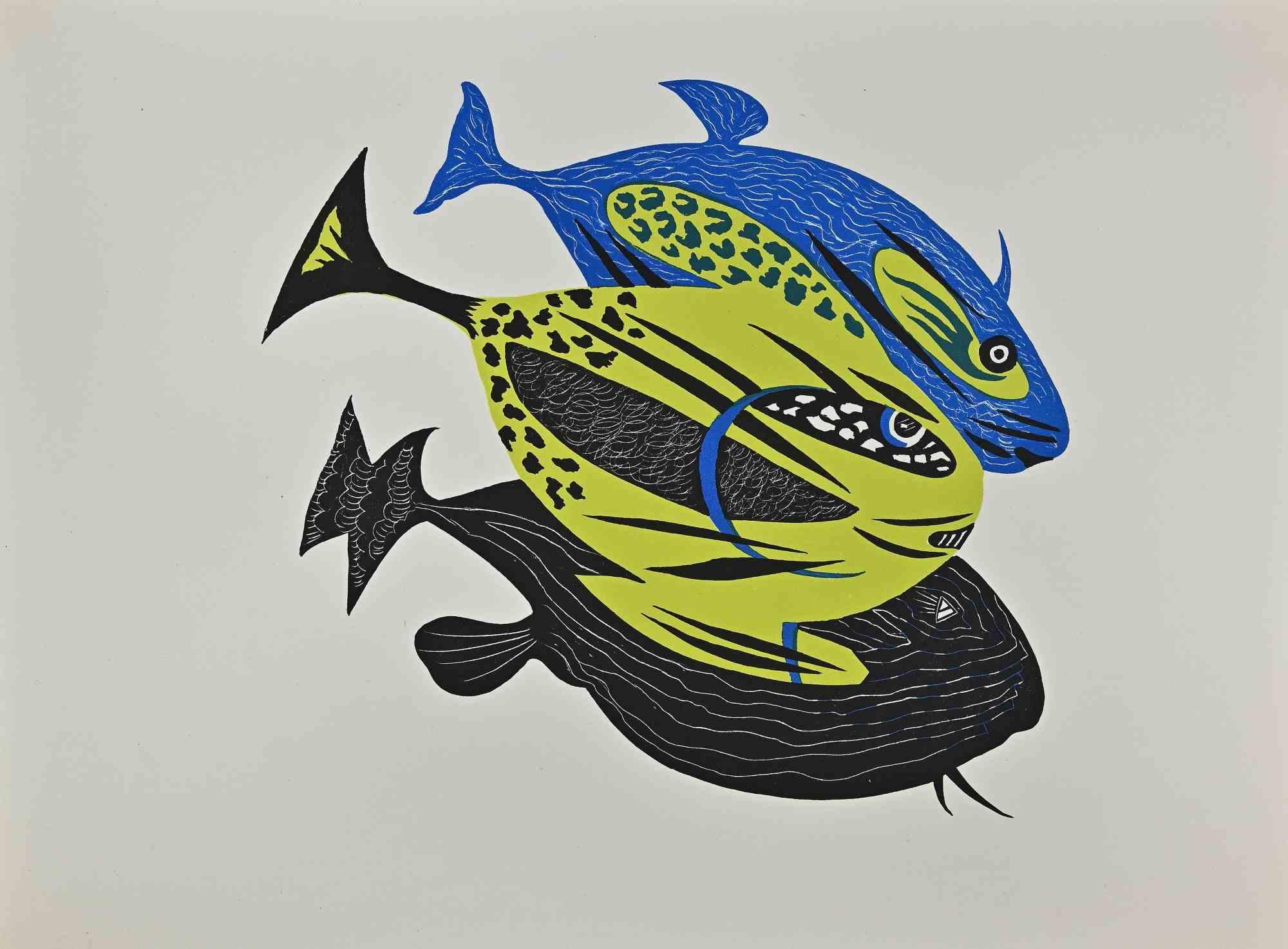 Fishes - Woodcut by Jean Lurçat - 1948