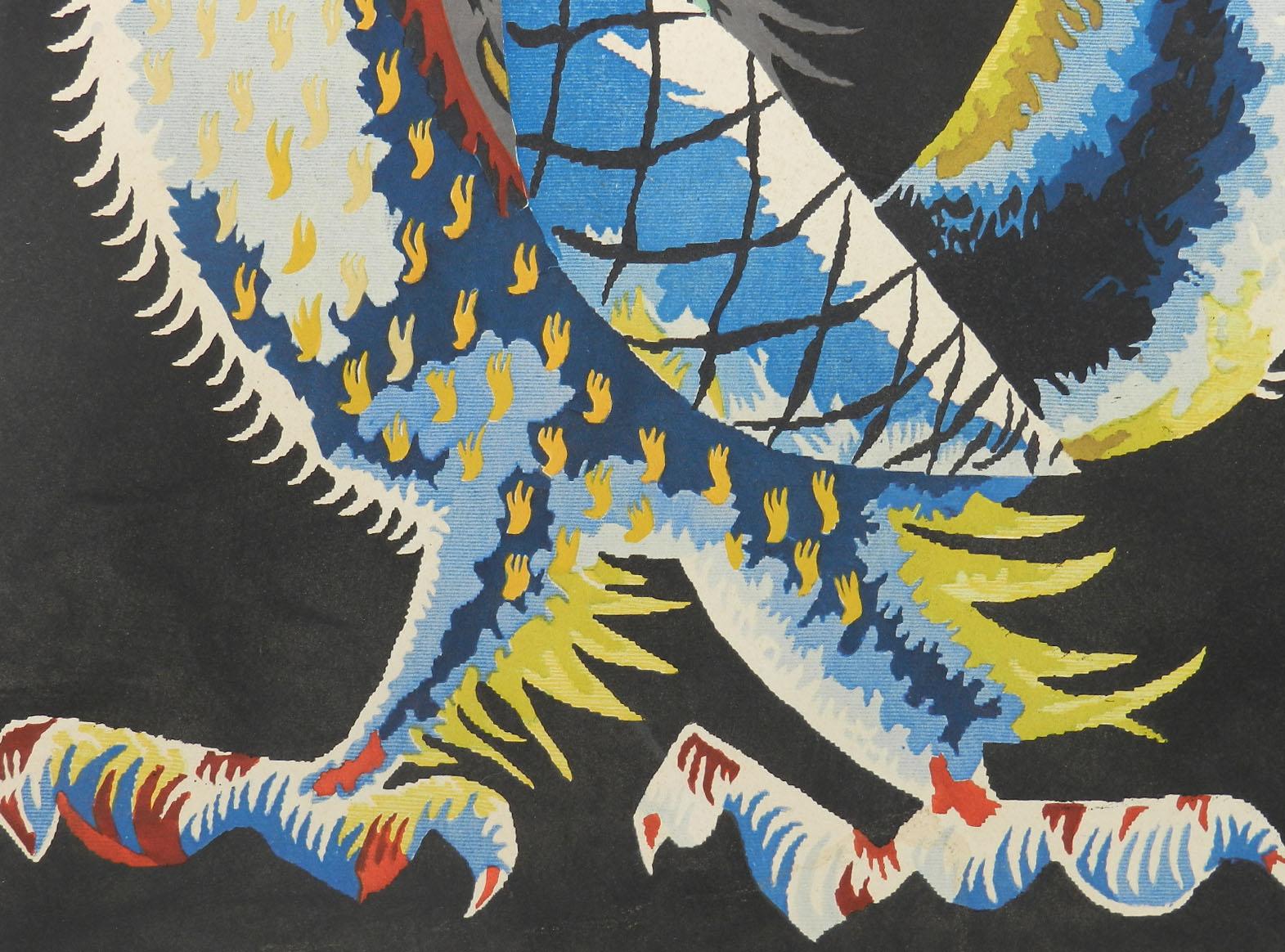 Jean Lurcat Lithograph Coq Guerrier Hand Signed c1950-1960 unframed on card 1