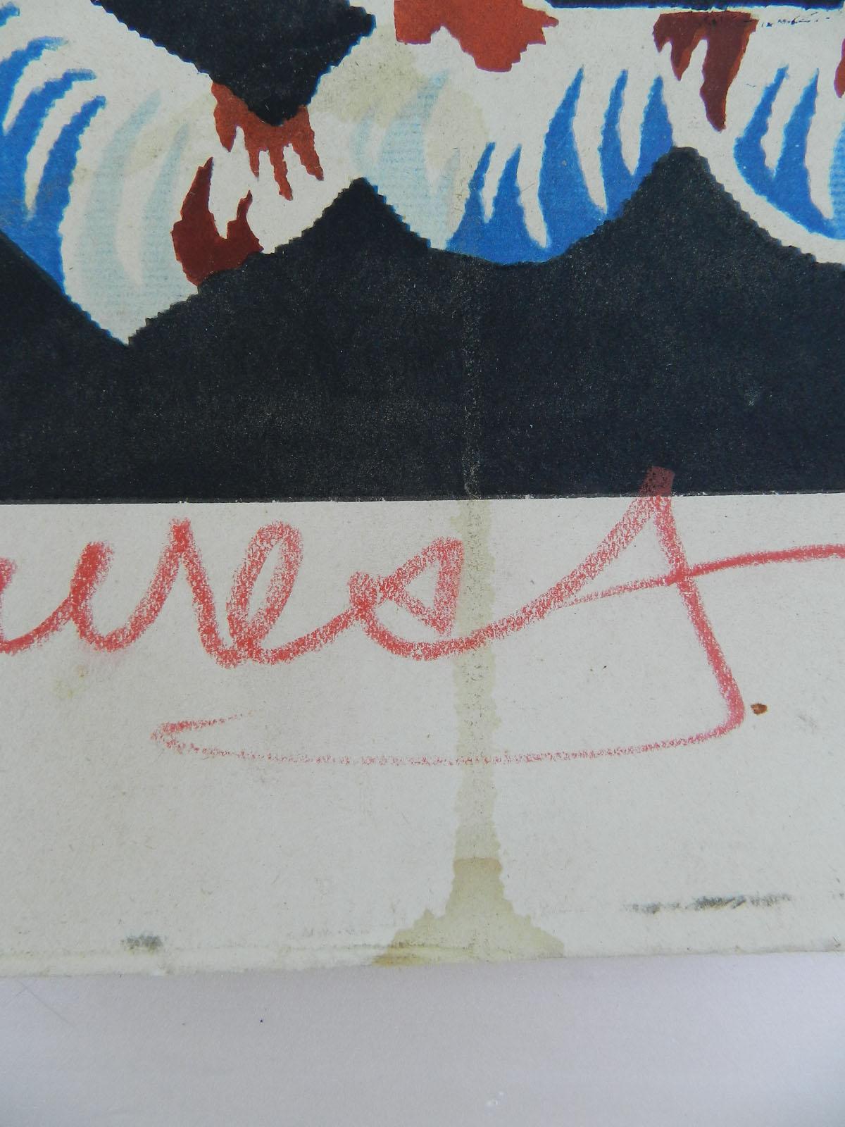 Jean Lurcat Lithograph Coq Guerrier Hand Signed c1950-1960 unframed on card 5