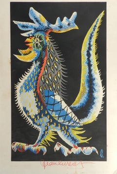 Jean Lurcat Lithograph Coq Guerrier Hand Signed c1950-1960 unframed on card