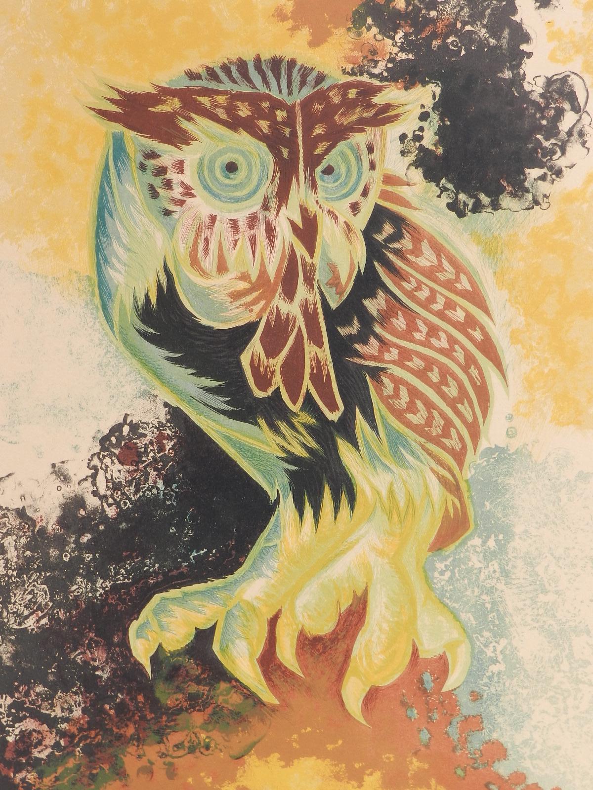 Jean Lurcat Lithograph Owl Limited Edition Hand Signed c1950-1960 unframed  For Sale 1