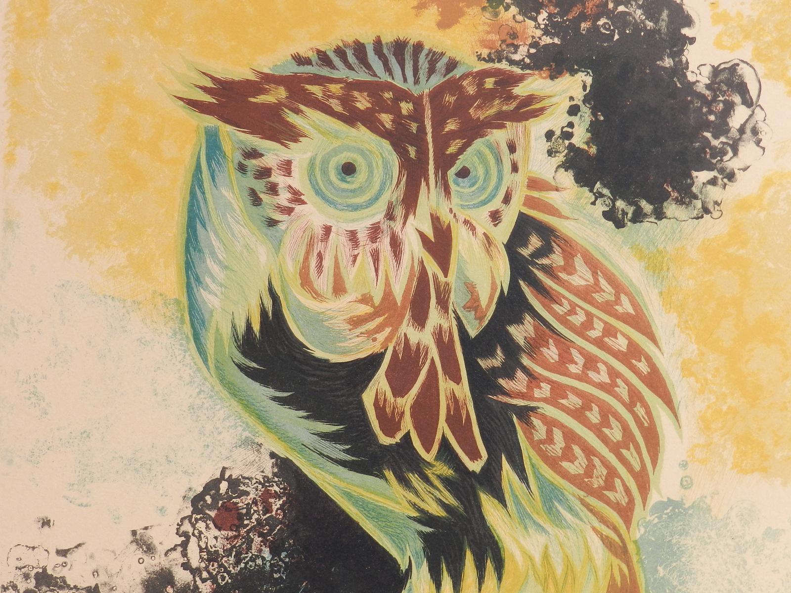 Jean Lurcat Lithograph Owl Limited Edition Hand Signed c1950-1960 unframed  For Sale 4